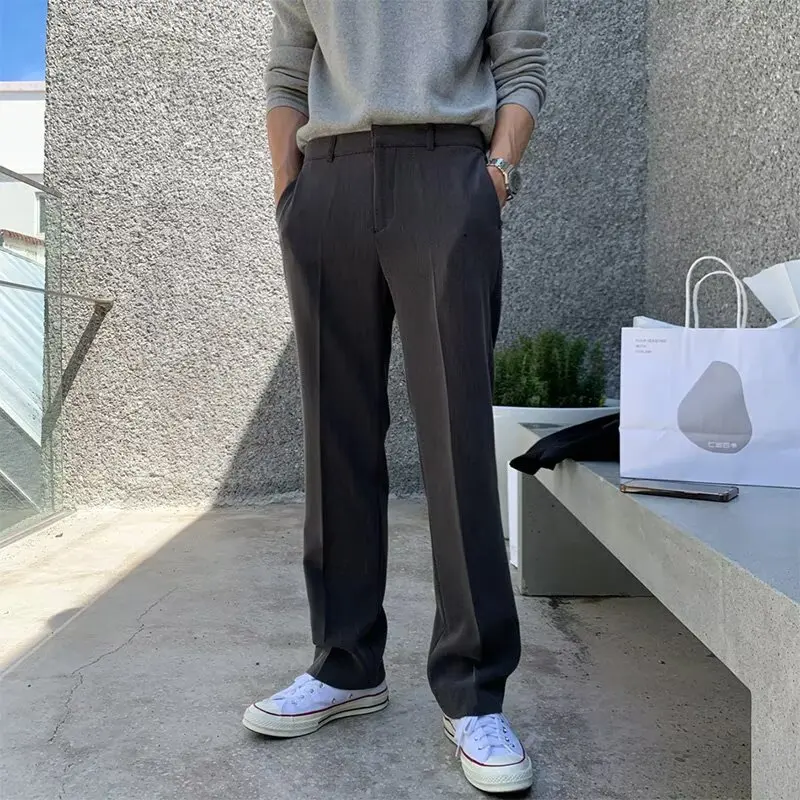 

2025 Spring Fall Trendy Men's Suit Trousers Daily Casual Solid Color Pleated Draped Pants Men Vintage Loose Breathable Trousers