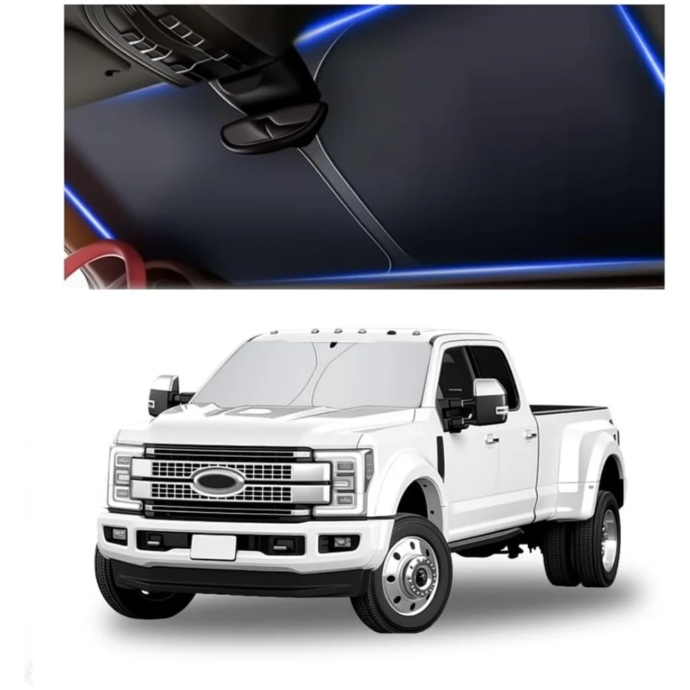 Thickened Windshield Sun Shade For Ford F250/F350/F450/F550 Super Duty 64.33×30.11inch Cooling Car Sun Visor With Storage Bag