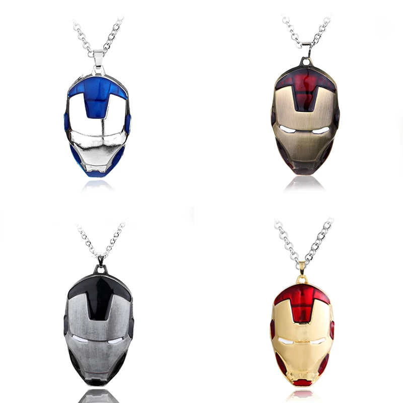 

Hot Sale Marvel Avengers Iron Man Mask Pendant Necklace Iron Man Heart Time Gem Energy Gathering Fashion Necklace For Fans Gifts