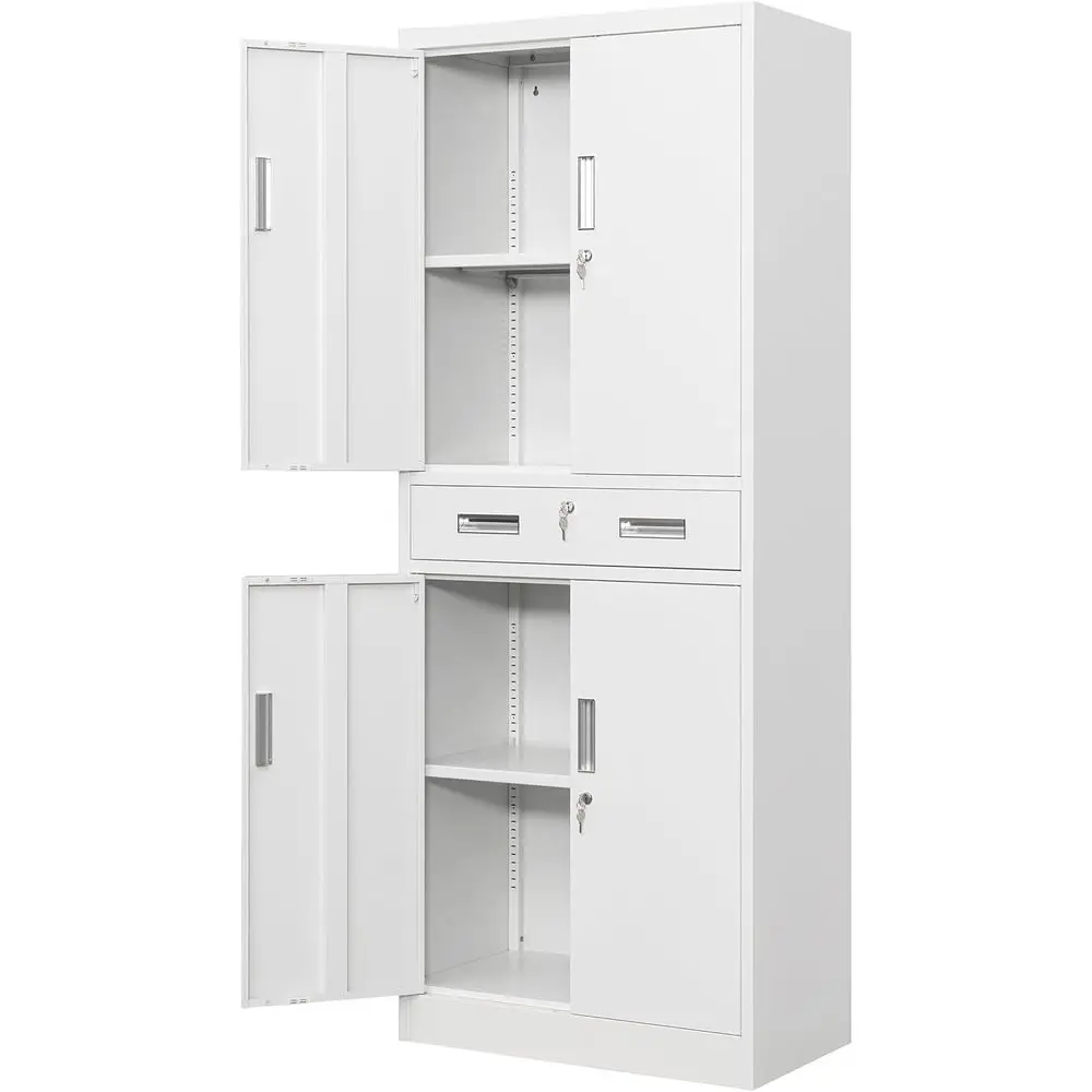 

White 71 High Locking Metal Storage Cabinet with 2 Adjustable Shelves for Garage, Home, School, and Utility