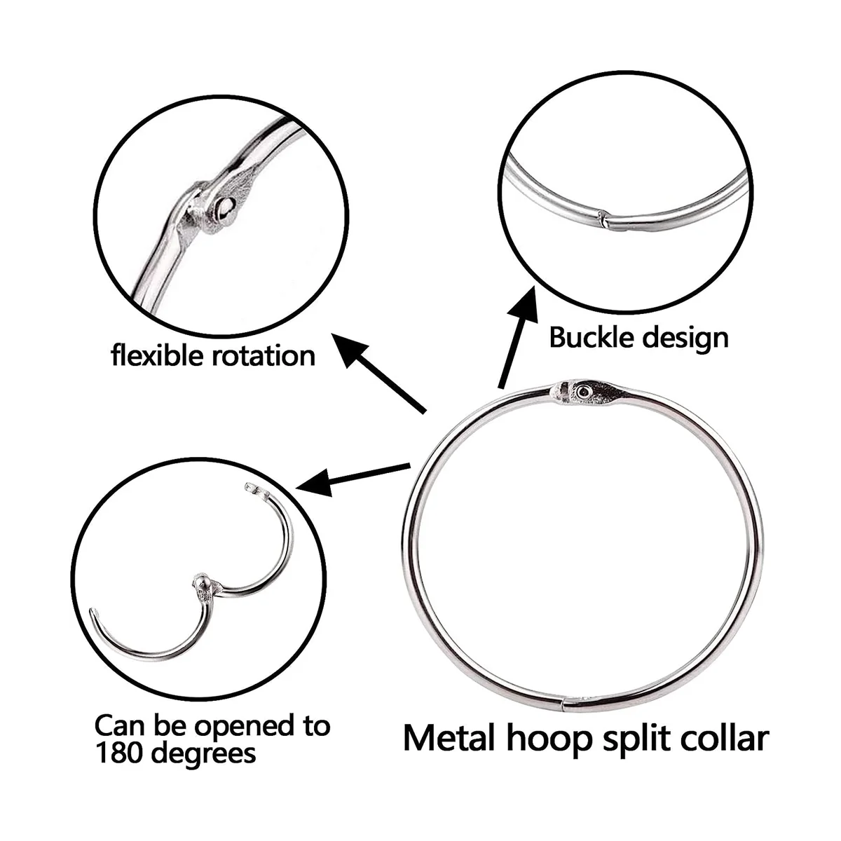 2นิ้ว50แพ็คแหวนใบหลวม, แหวนเหล็กชุบนิกเกิล, พวงกุญแจ, แหวนโลหะ