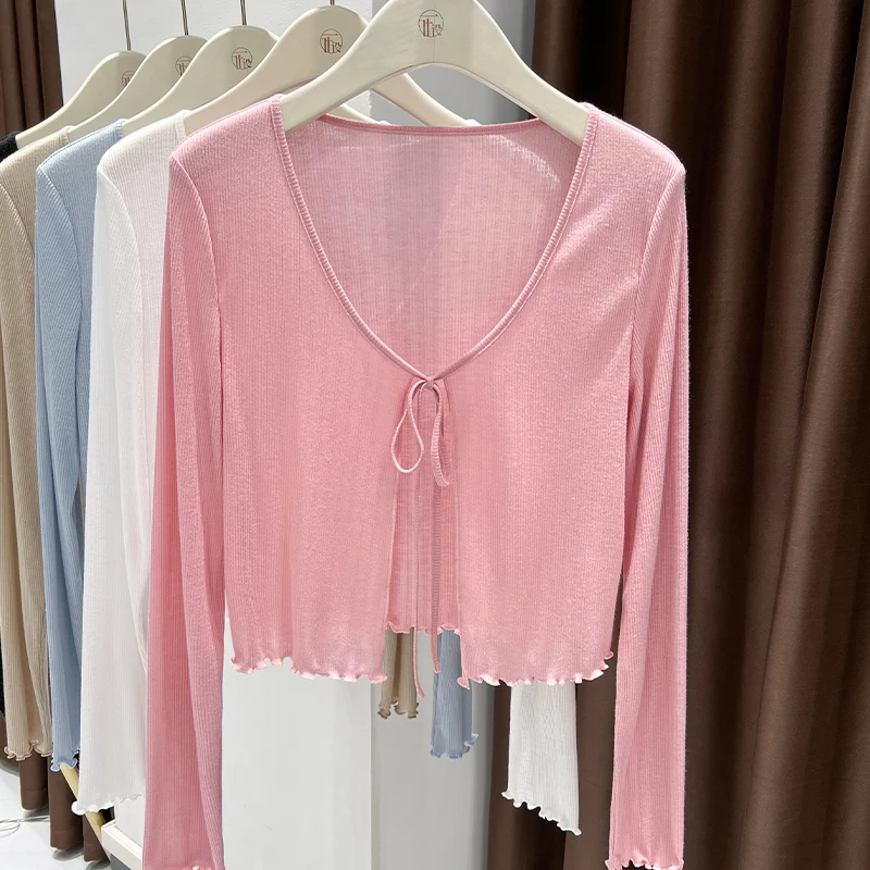 

Sun Protection Knit Cardigan Women's Thin Coat Ice Silk Outerwear Cover-up Shawl Air Conditioning Shirt Summer