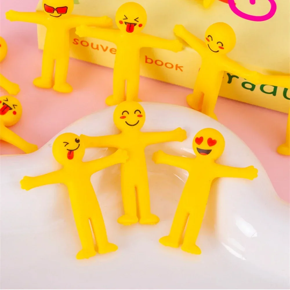 10Pcs Stretchable Yellow Smile Minifigure Stress Relief Toys Kids Party Rewards Gifts Carnival Party Favors Giveaway Pinata