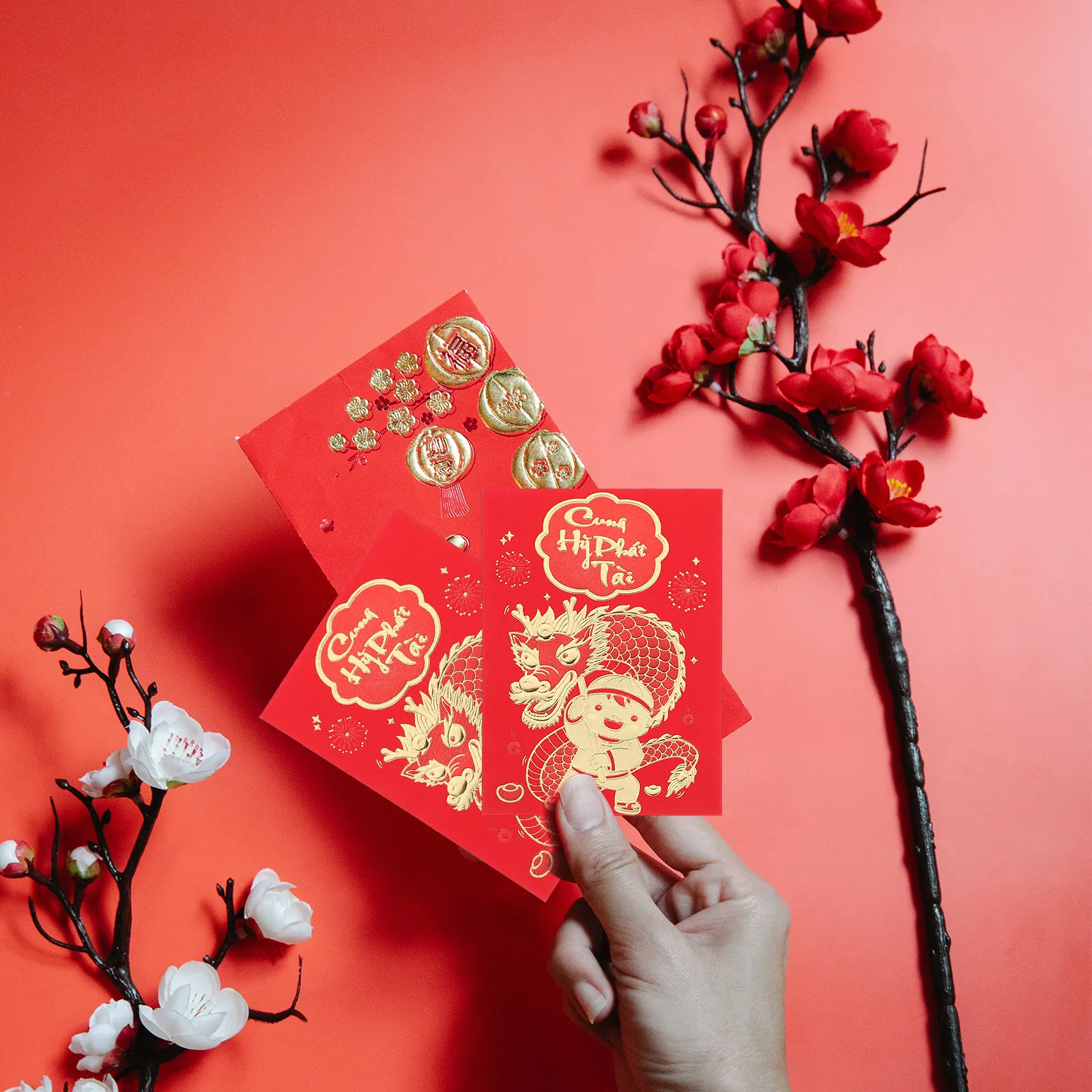 

12Pcs Cute Envelopes Chinese Style Red Packets 2024 Luck Money Bag for Birthday Shower New Year Red Envelope Gift