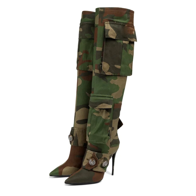 European and American Brand Designer Camouflage Runway Boots 2023 Women's Willow Nail Oversized Personalized Sleeve Boots