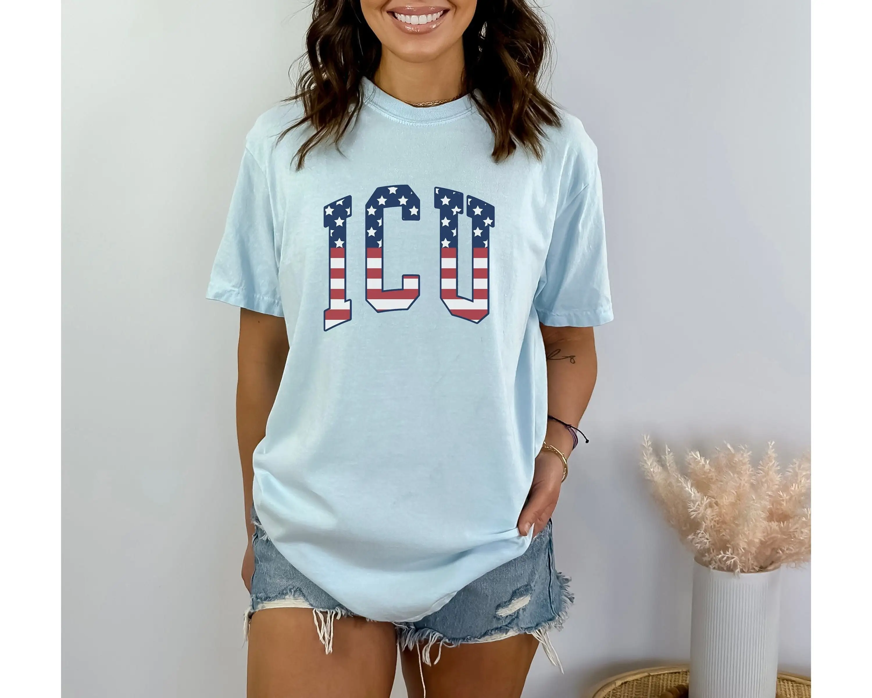 Icu 4Th Of July Comfort Colors Nurse T Shirt American Flag Intensive Care Unit Intensivist Critical