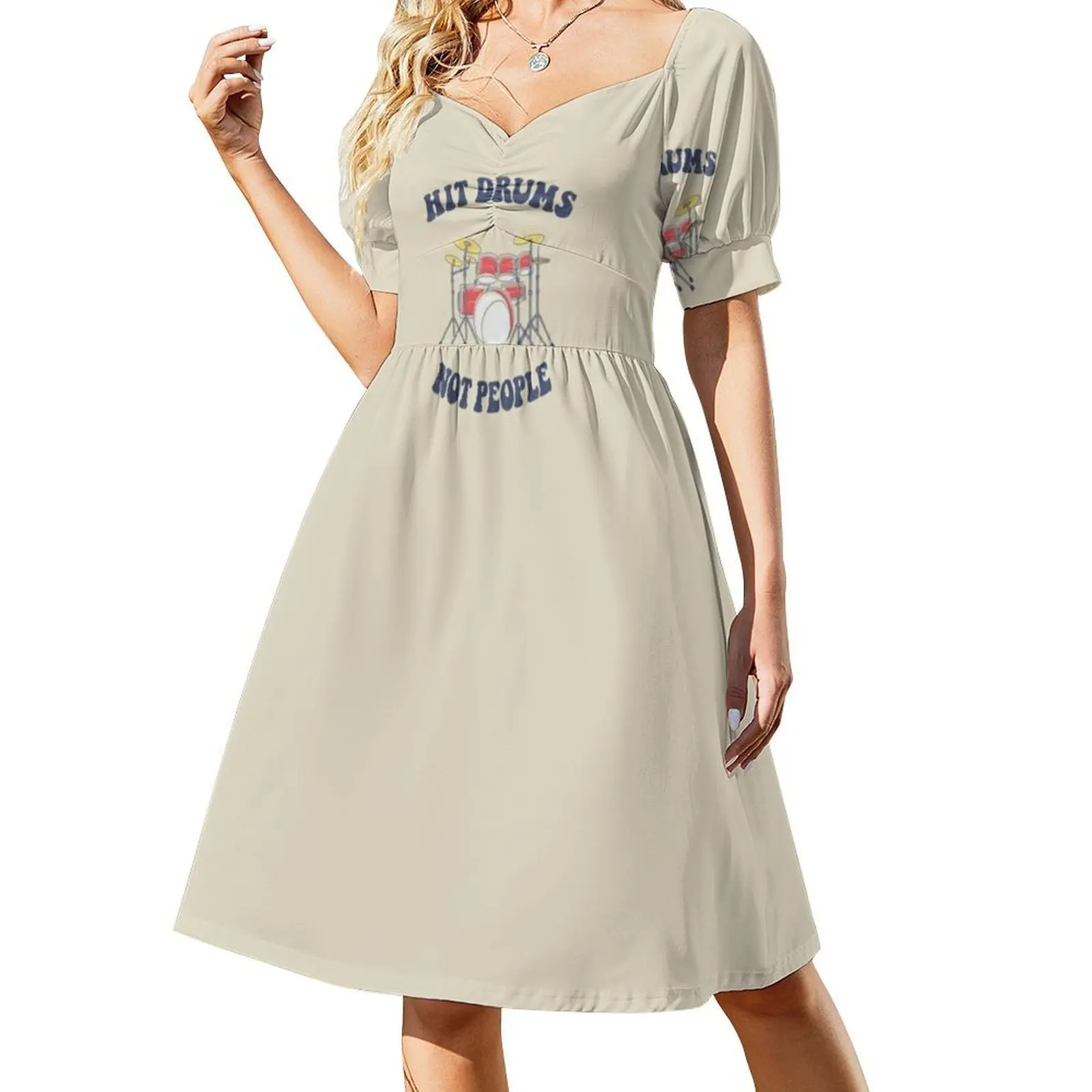 ضرب الطبول ليس الناس: مجموعة طبول ملونة مضحكة فستان سموك الأزهار للنساء الربيع الصيف فستان كاجوال للحفلات ضرب الطبول لا #2