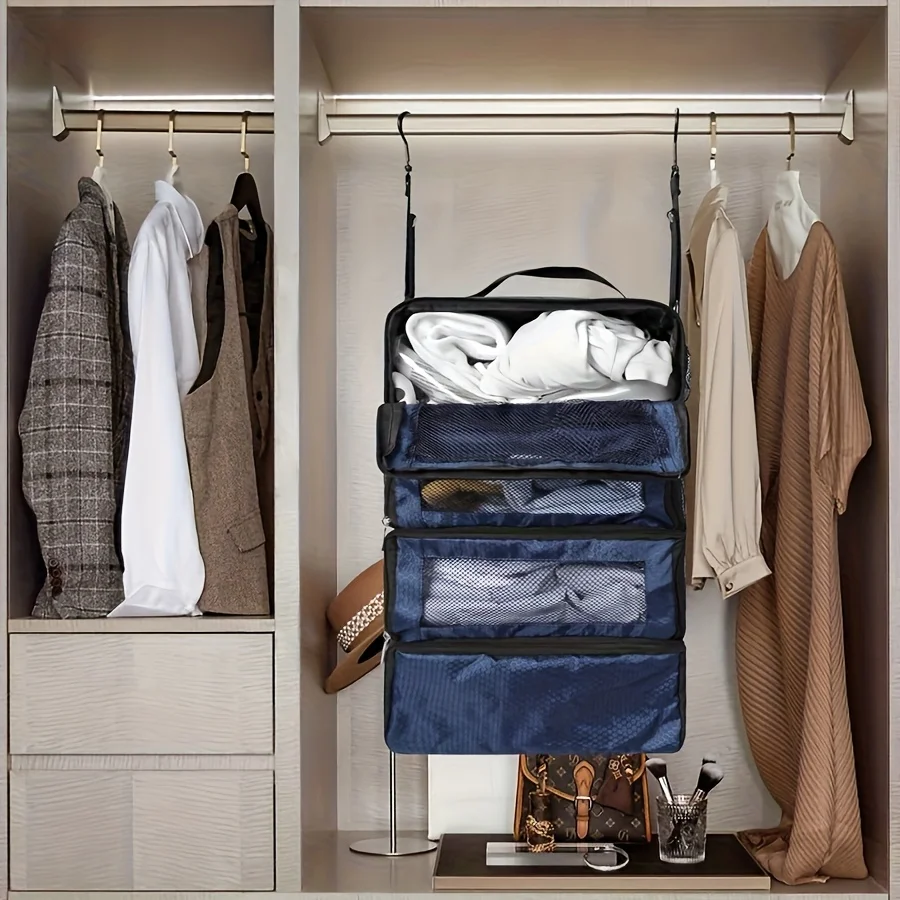Suitcase Organizer High-capacity Travel Luggage Organizer Hanging Shelve Packing Cube Closet Collapsible Hanging Storage Bags - view 4