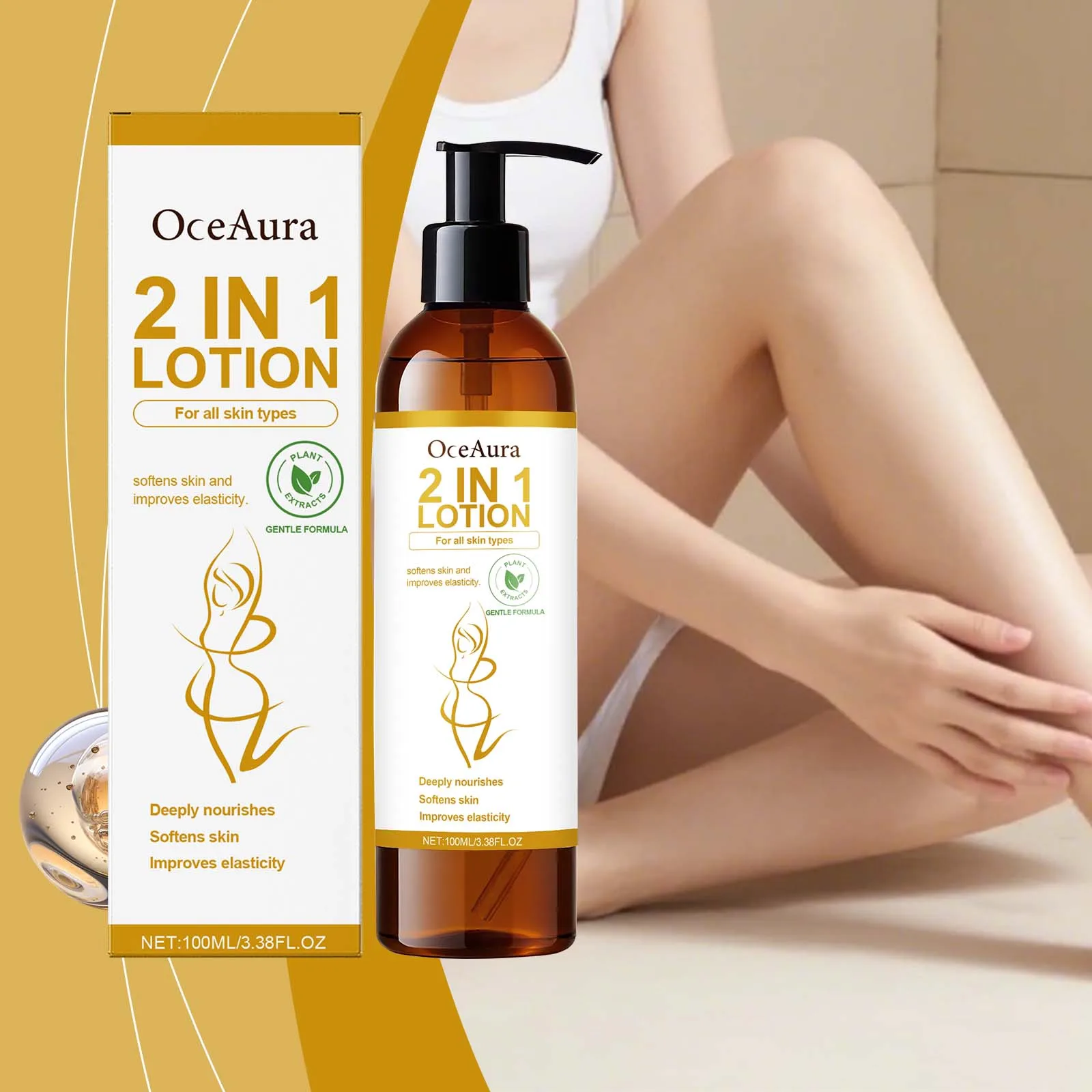 OceAura 2 w 1 Lemon Body Lotion Nawilżający i Odżywczy Krem do Ciała dla Wszystkich Typów Skóry, Codzienna Pielęgnacja Nawilżająca, 100ml
