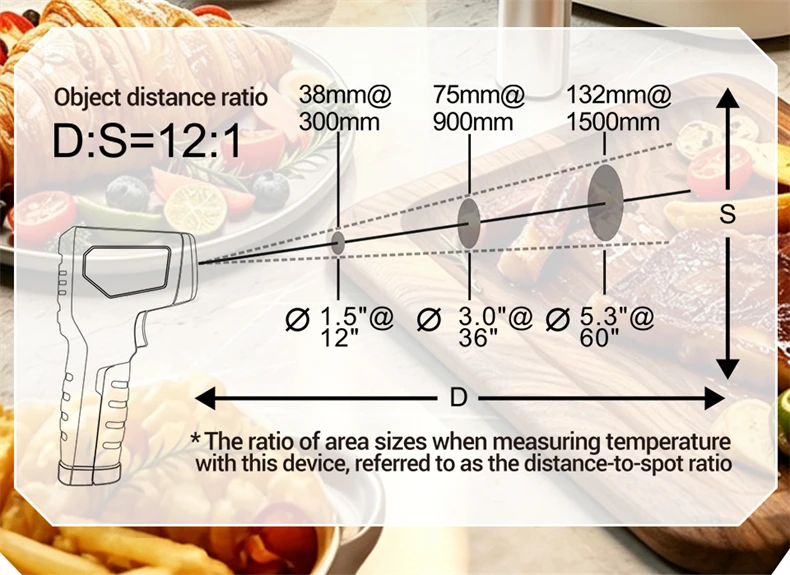 ANENG TH206 Infrarot-Thermometer ‑50 ℃ ‑400 ℃ 12:1 D:S-Verhältnis Laser-Zielung ℃ / ℉ Berührungsloser Temperaturmesser mit Datenhaltefunktion und Hintergrundbeleuchtung – Detail 6