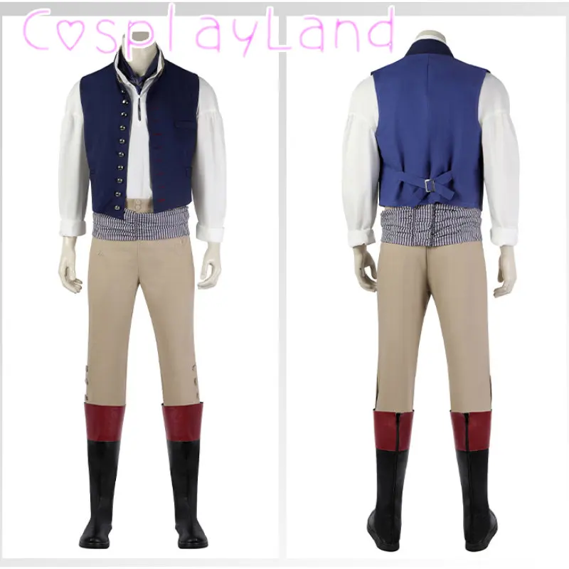 

Prince Eric Cosplay Costume Halloween Masquerade Mermaid Costume New Outfit With Vest Pants White Shirt Men Suit Full Set