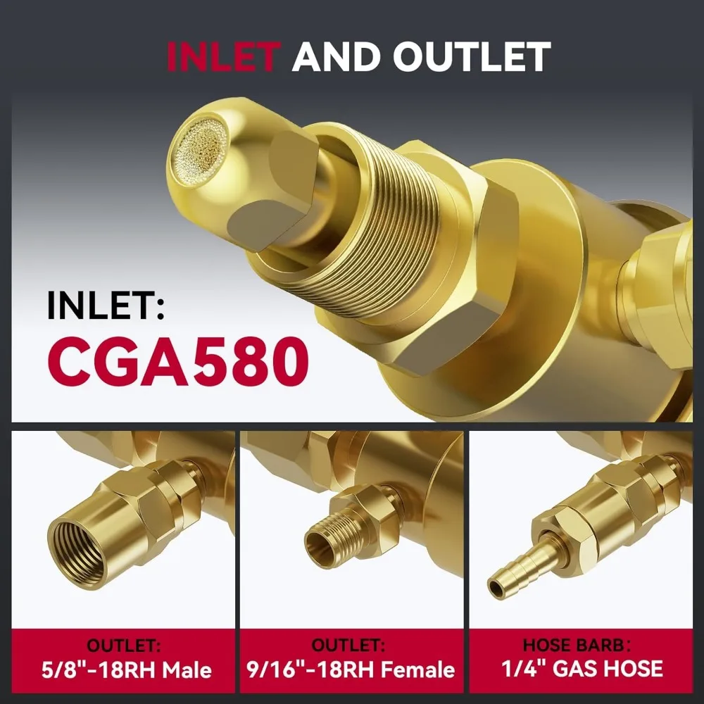 Argon CO2 Regulator with 8.2FT Hose for MIG TIG Welding, 0-4000 PSI CGA580 Inlet