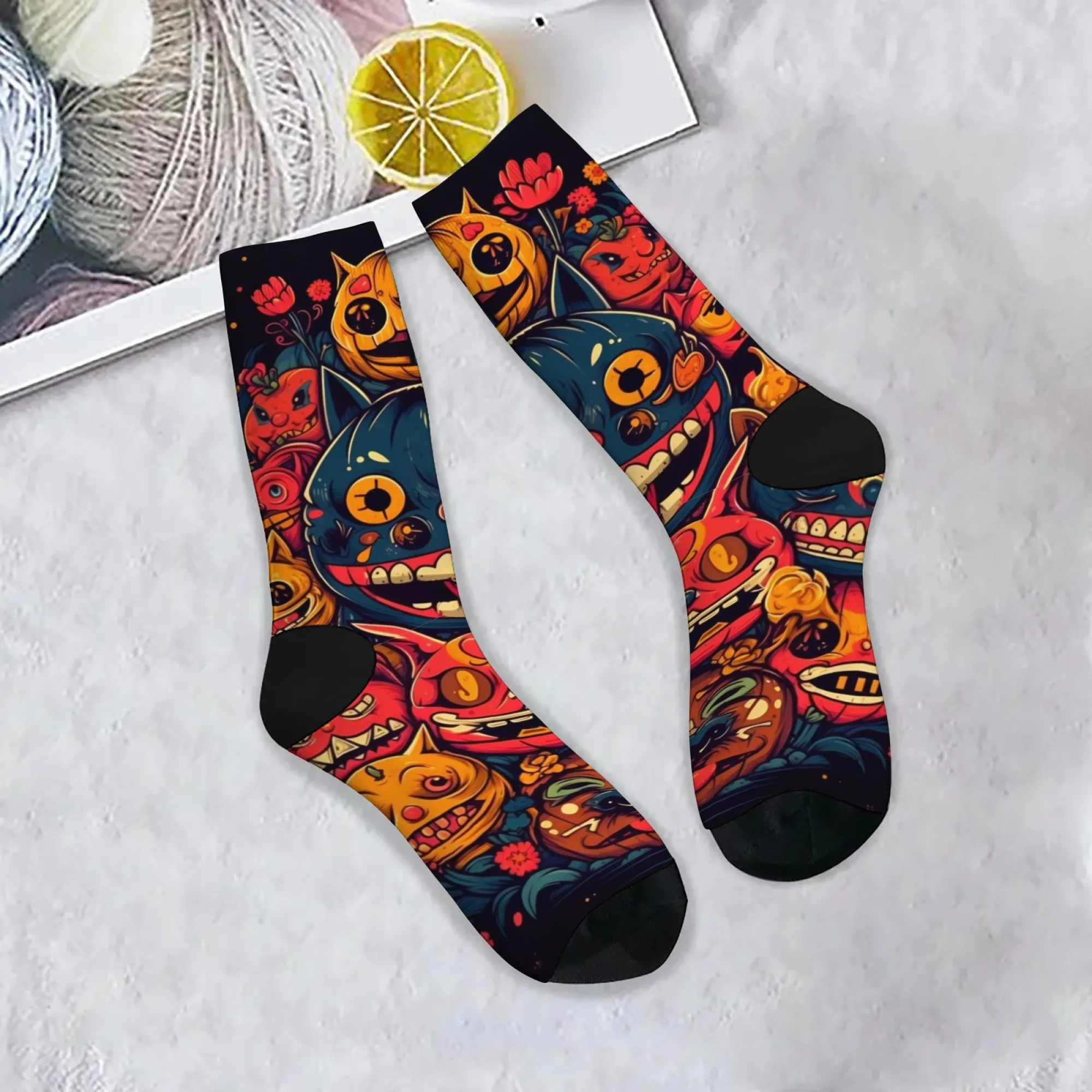 Neuheit Harajuku Katzengesicht Kürbiskopf Druck Freizeitsocken bequeme atmungsaktive rutschfeste Herrensocken Straße Hip Hop Crew Socken