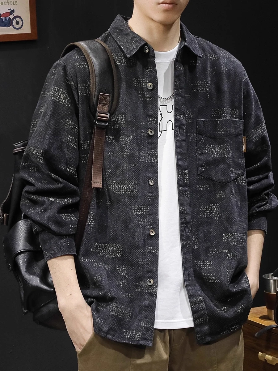 

Extra Large 300 Pounds Autumn Floral Embroidery Collar Long Sleeve Men's Casual Loose Shirt American Retro Outerwear Top