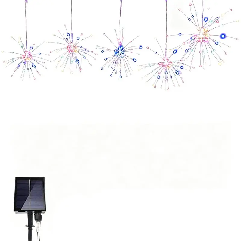 LLCS-DIY Fairy Lights 5Pcs Hanging Solar Outdoor Lights 450 LED Flashing Starburst Ball Lights Color