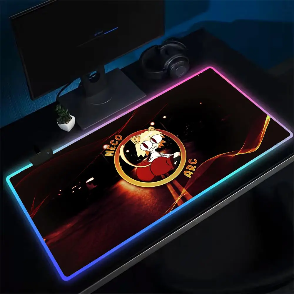 Neco-Arc Anime  Mouse Pad Anime Gaming Mouse Pad LED Table Pads Backlit Rubber Desktop XXL Mousepad RGB Desk Mats