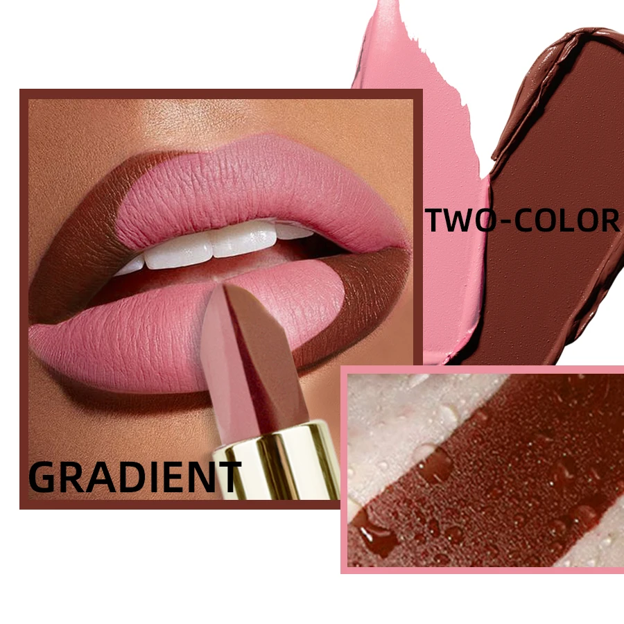 1pc Two-tone Matte Lipstick Pink Waterproof Lip Makeup Easy to Use Lipstick Refill Lip Tint, Long Lasting Lip Senior Cosmetic Gi