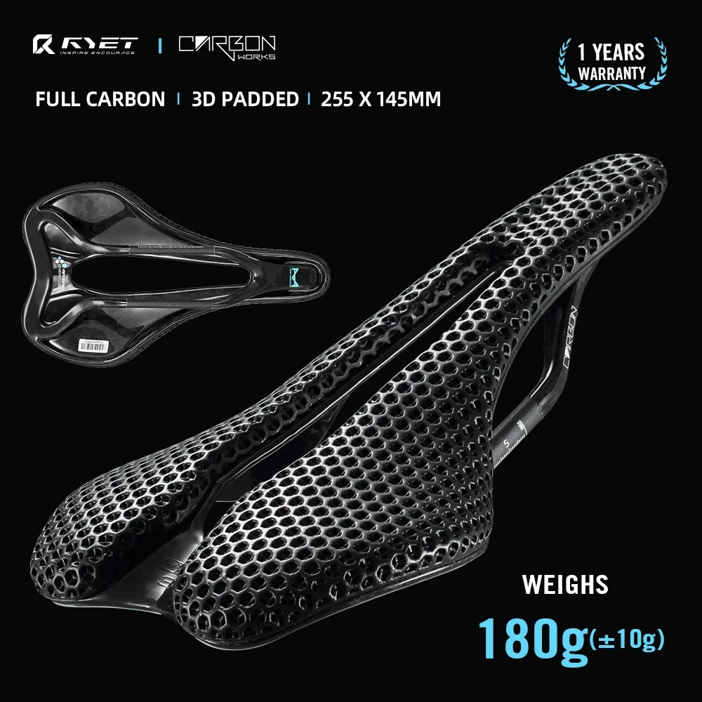 

2025 RYET 3D Printed Carbon Fiber Bike Saddle 145/150mm Super Lightweight Road MTB Gravel Racing Comfort Ergonomic Cycling Seat