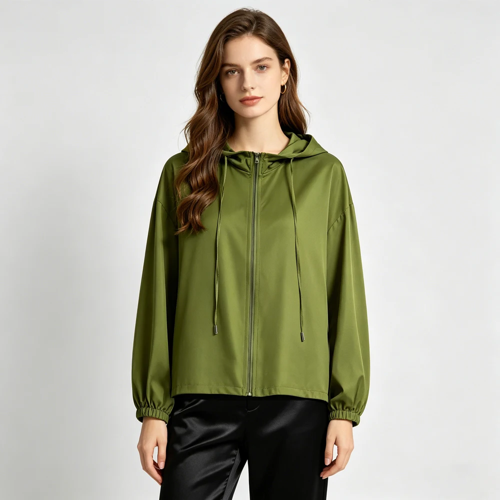 Women's Early Autumn New 100% Natural Mulberry Silk Electric Spinning Long Sleeve Sunscreen Skin Friendly Hoodie Versatile Coat