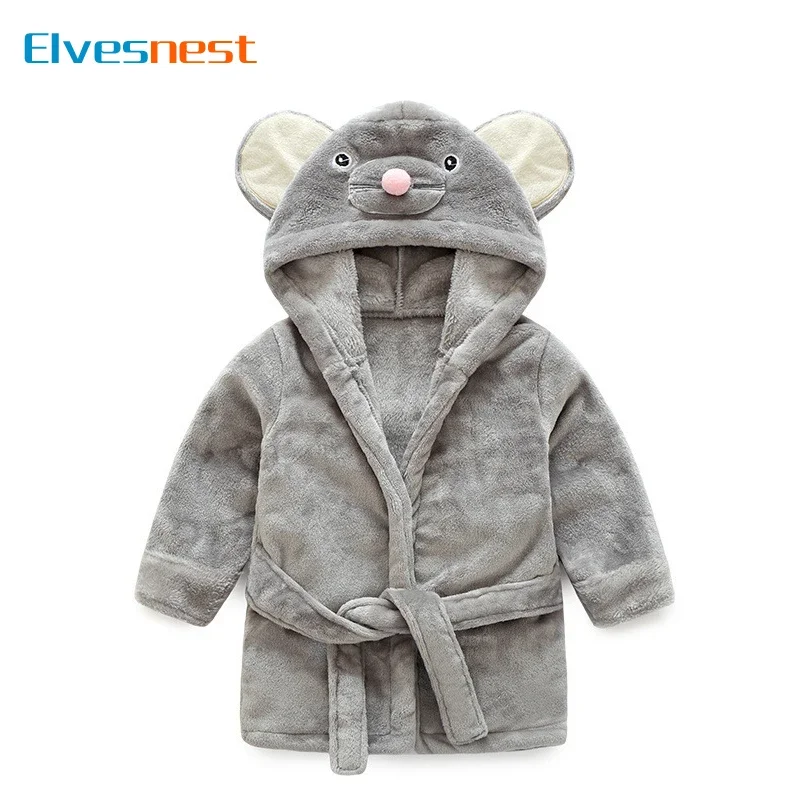 

Cartoon Cute Children's Bathrobes Flannel Long Sleeve Hooded Kids Girls Robe Spring Autumn Bathrobe for Children Boy 2-6 Years