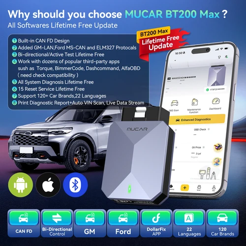 Imagen 2 del producto Actualización gratuita de por vida Escáner MUCAR BT200 Max OBD2 Control bidireccional CAN FD Herramienta de diagnóstico de todos los sistemas 15 Reinicio para todos los automóviles