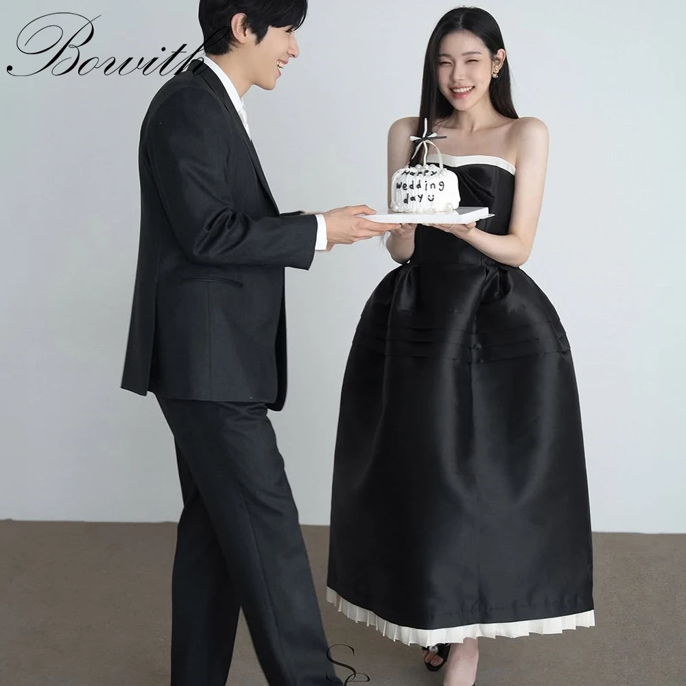 

Bowith Korean Prom Dresses Black Strapless Evening Party Dresses Strapless Korean Wedding Party Dresses Photo Shoot Customized