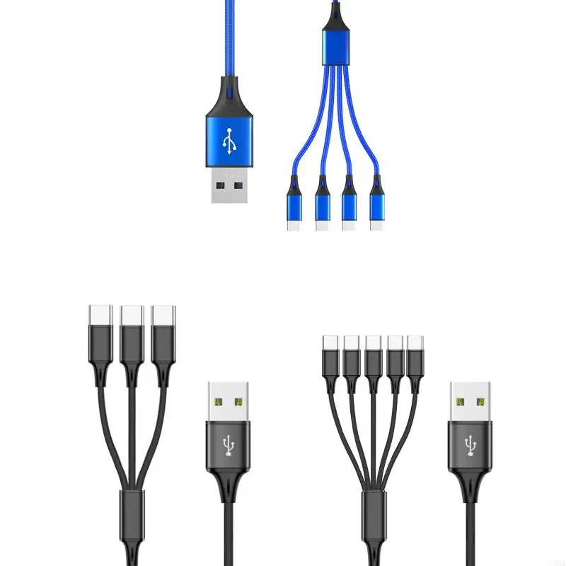 Multi Charging Cable Nylon Braided Universal 3/4/5 in 1 Multiple Ports USB Fast Cord with Type C Connector