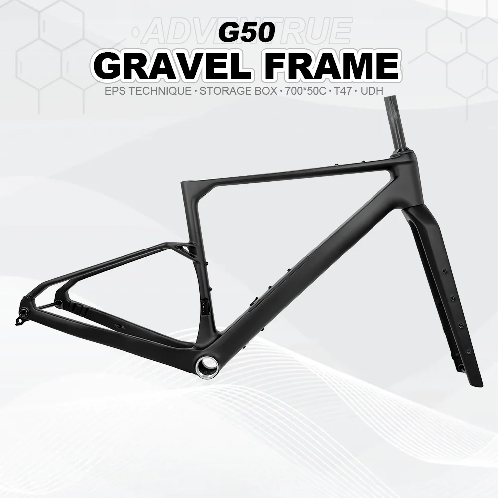 2026 G50 Carbon Gravel Bike Frame 700C*50C UDH Hanger Full Internal Cable Disc Brake Gravel Bicycle Frameset Storage Box
