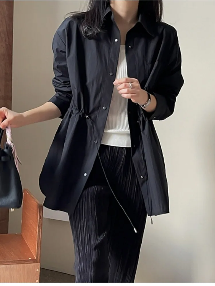 

Bla Casual irt Jaet женская летняя тонкая солнцезащитная свободная ветровка средней длины с завязками на талии для похудения