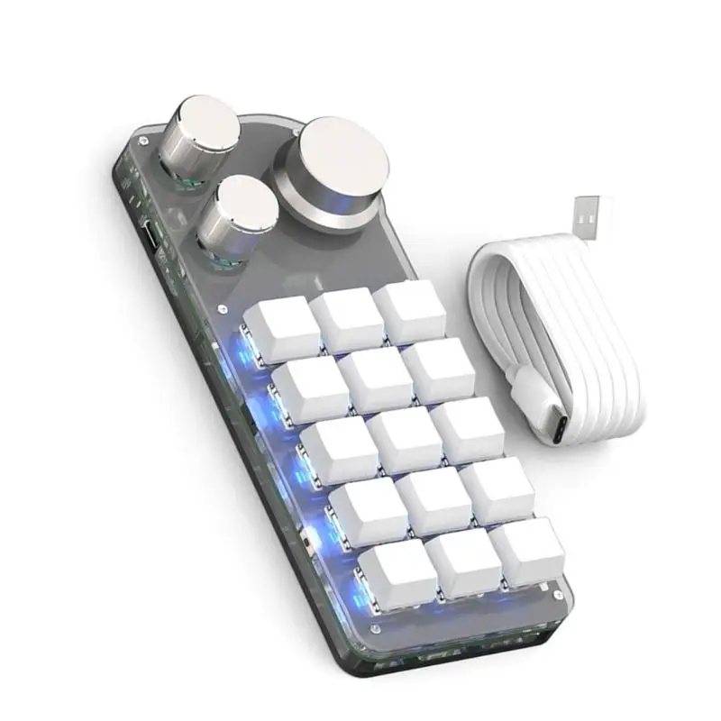 Efficient 15 Key Mini Keyboard with 3 Knobs RGB Light Perfect for Gamers, Video Editors, and Programmers