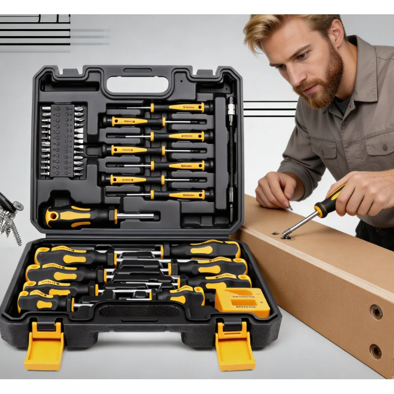 43 Piece High Quality Magnetic Screwdriver Set with Storage Box Cross Slotting Rice Plum Head Portable Home Hand Tool Use