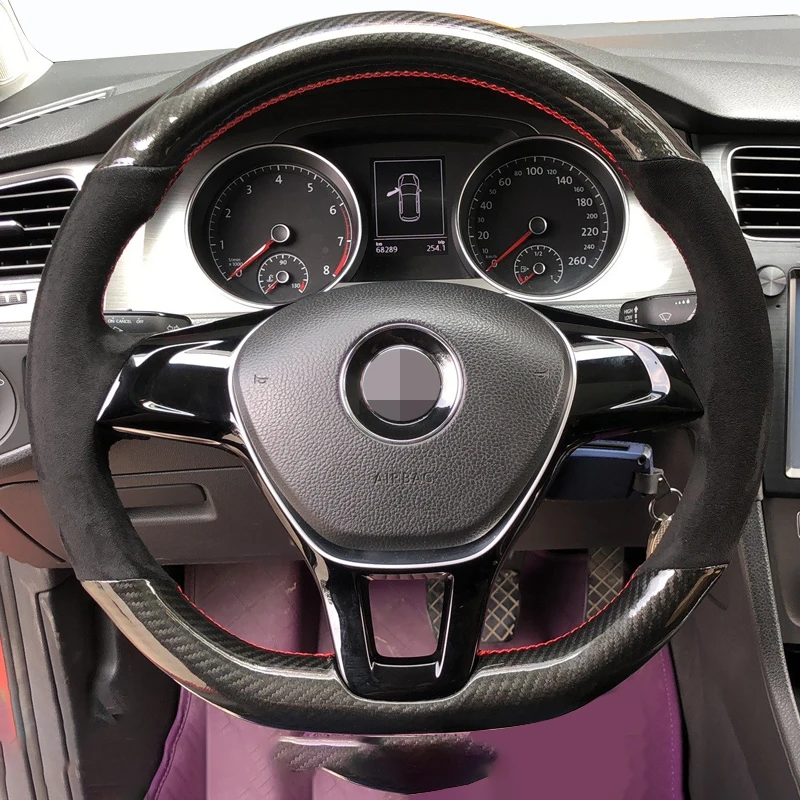 Car Steering Wheel Black Cover Suede carbon fiber For Volkswagen Vw Golf 7 Mk7 Nieuwe Polo jetta Passat B8