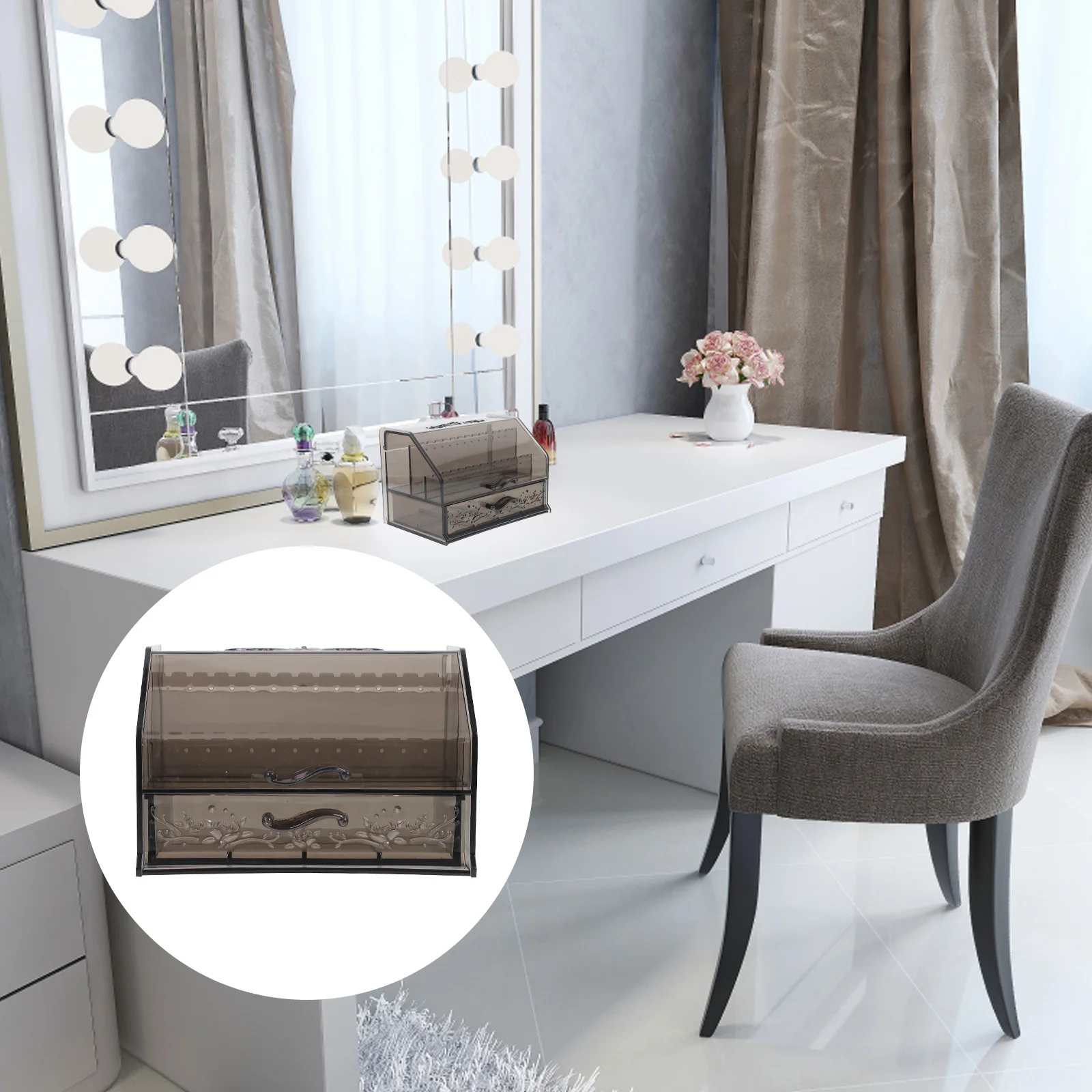 

Акриловая шкатулка для драгоценностей с выдвижным типом, многофункциональный органайзер для хранения серег, ожерелий, настольный чехол, органайзер для ювелирных изделий