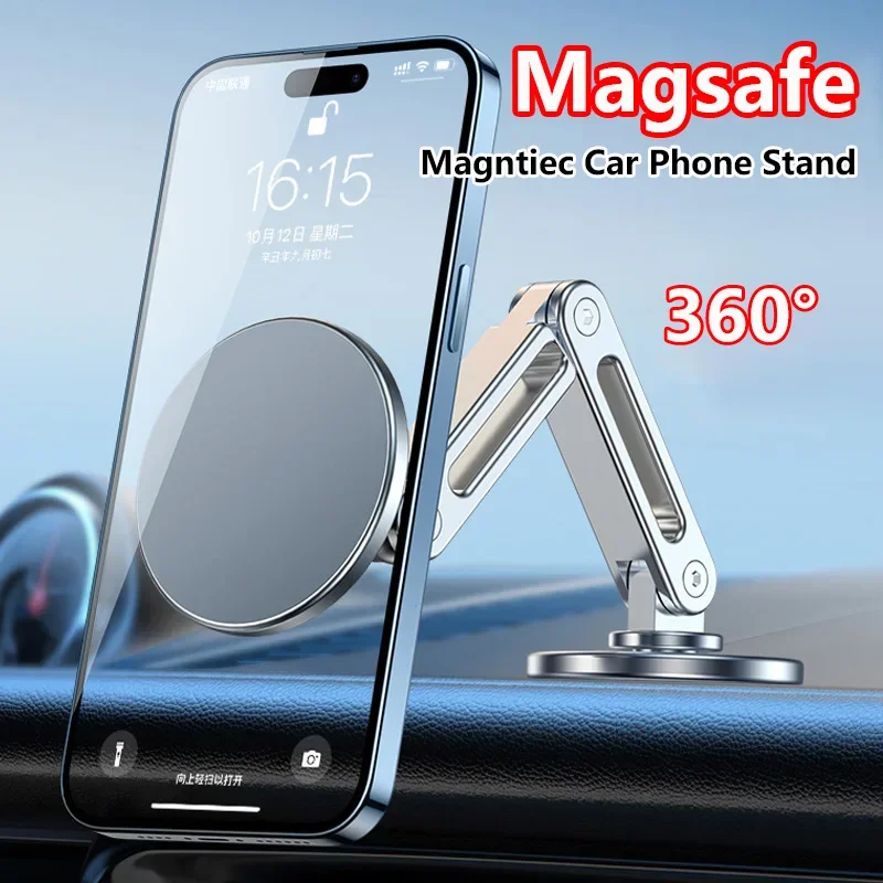 360 Rotate Macsafe Magnetic Car Phone Holder Foldable For Tesla Universal Mobile Phone Stand Hanging Screen Car Holder Aluminum image 3