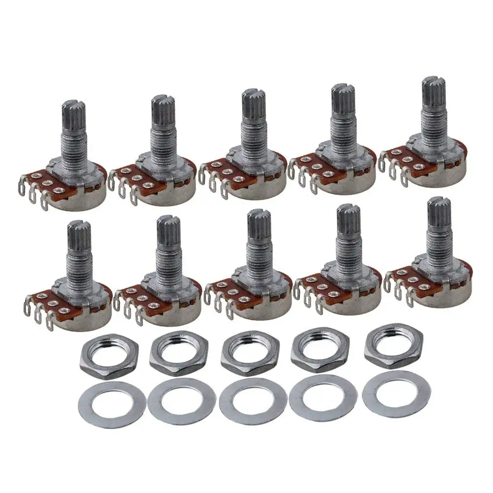 10 SZTUK Potencjometr liniowy z krótkim wałem 15 mm Potencjometr tonowy gitarowy A10k A100K A250K A500k B25K B100K B250K B500K do gitary elektrycznej