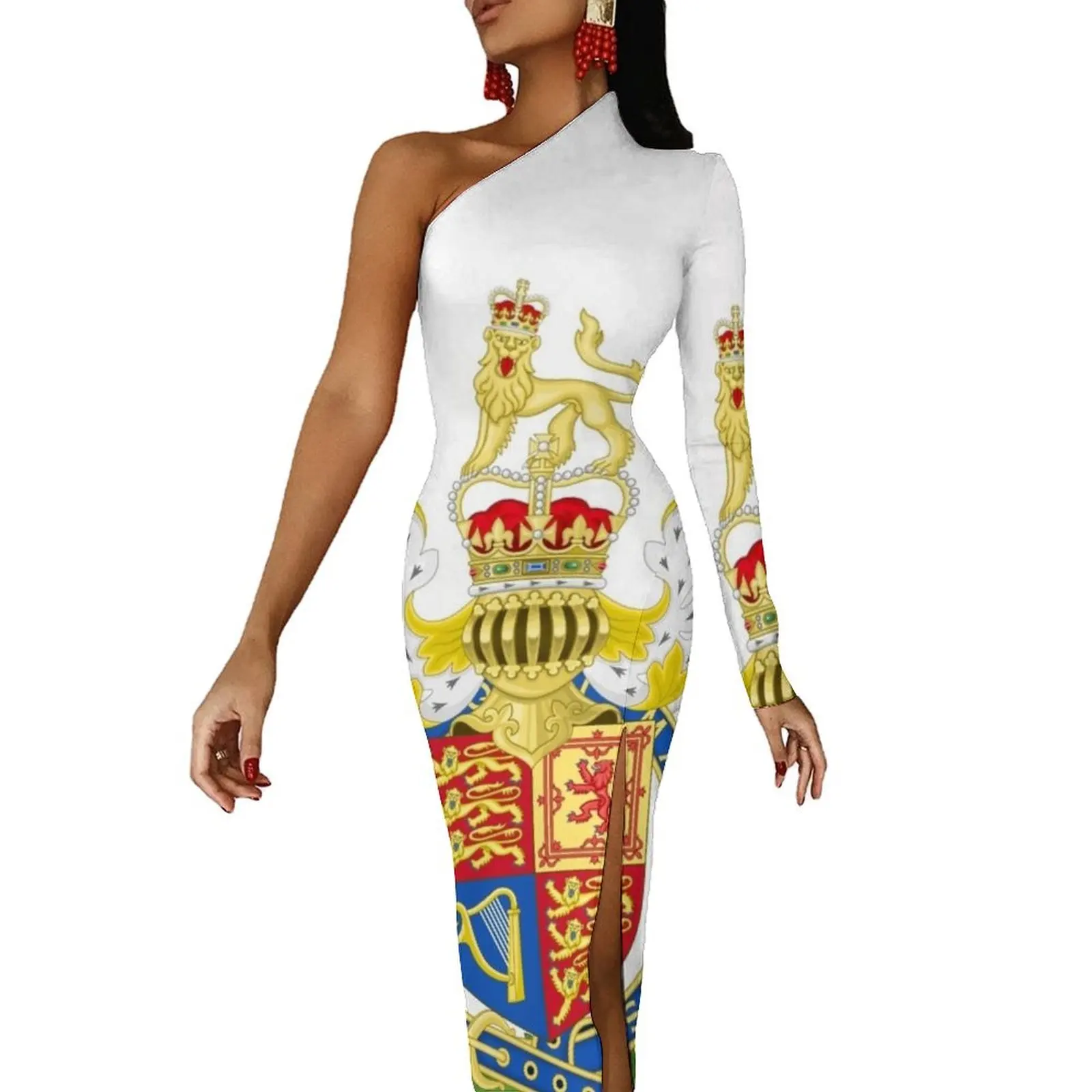 

UK royal coat of arms Half Dleeve Split Dress summer dresses women 2024 Long dress woman