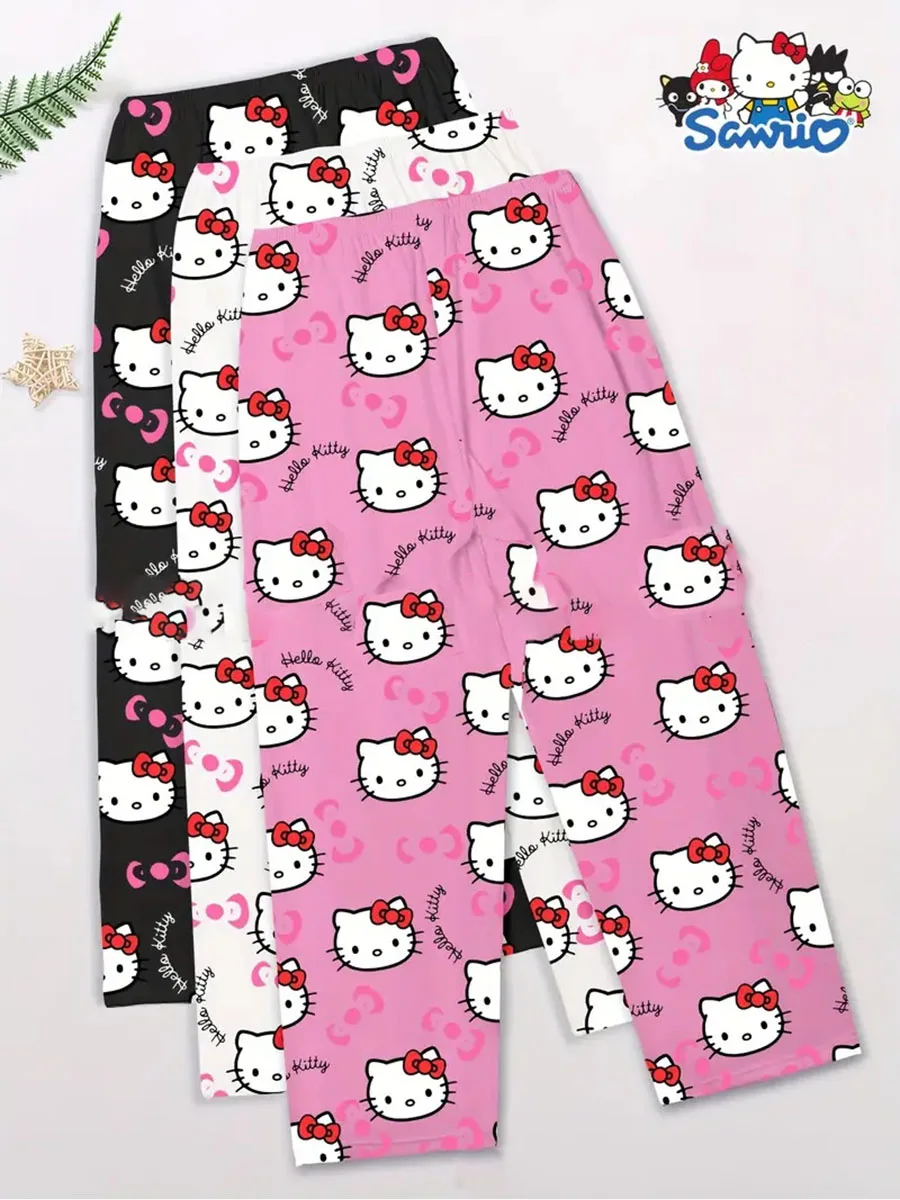 

3pcs Hello Kitty Cartoon pajama pants for men and women spring and summer thin loose couple casual home pants walking pants