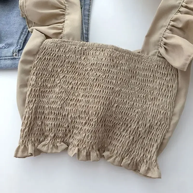 قطع علوية قصيرة كاميس للسيدات مكشكشة مثيرة وأنيقة وبسيطة ملابس خروج عتيقة للعطلات الصيفية غير رسمية للشباب جمالية تناسب الجميع Ulzzang جديد #4