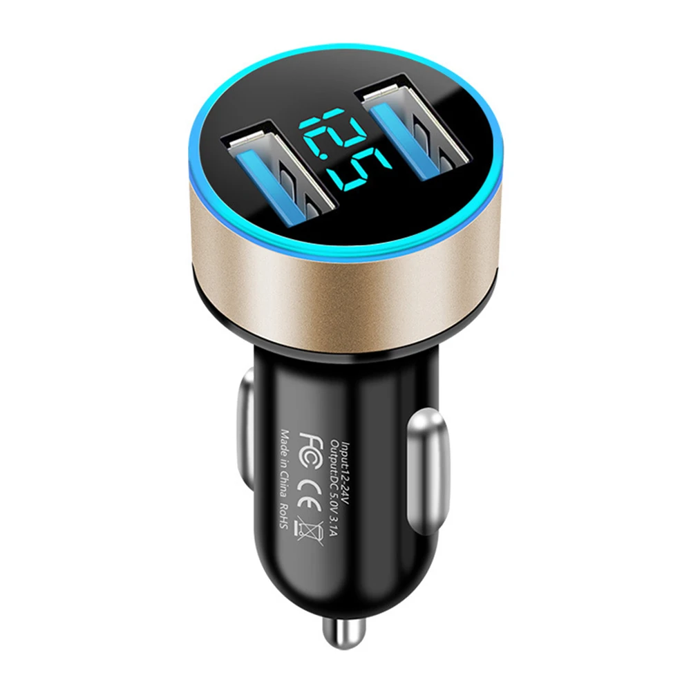 المزدوج USB شاحن سيارة محول سيارة ولاعة السجائر LED الفولتميتر لجميع أنواع شاحن الهاتف المحمول الذكية المزدوج USB شحن سريع
