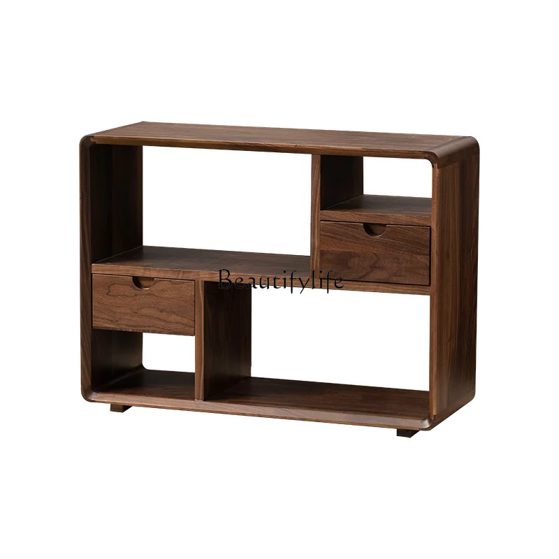 

North American Black Walnut Side Cabinet Solid Wood Shelf Log with Storage Drawer