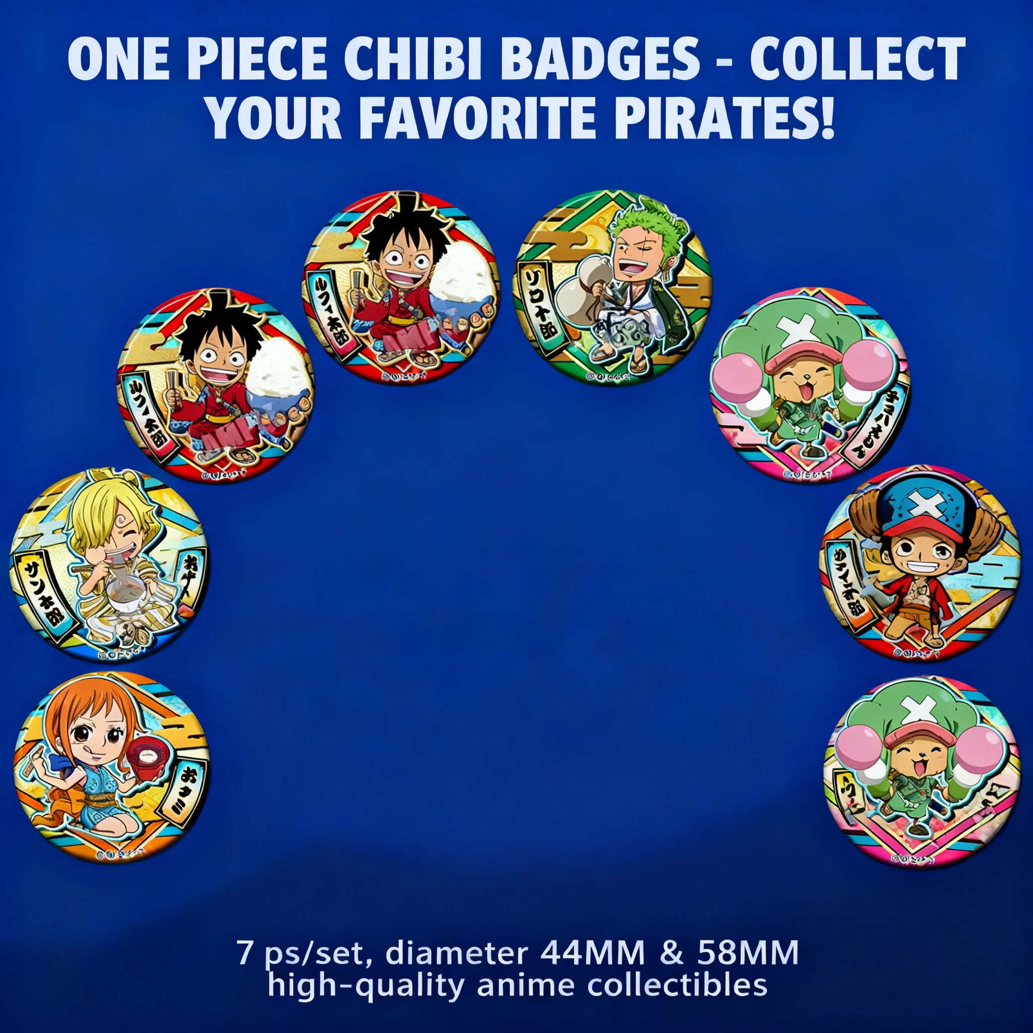 

One Piece Anime Mirror Cosplay Badge Trafalgar Law Straw Hat Pirates Luffy Chopper Zoro Pendant Brooch Pin A+