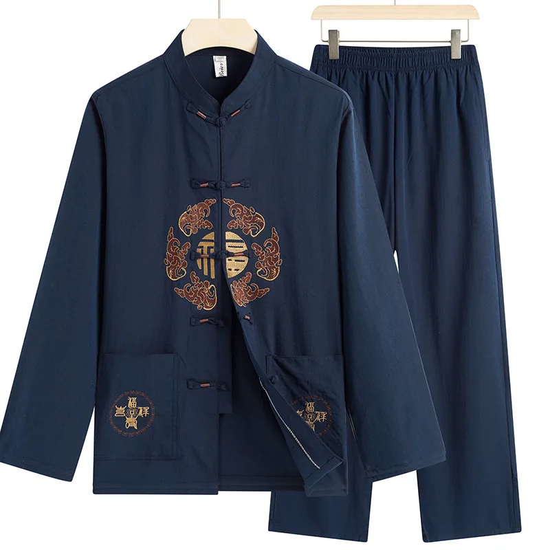 Hanfu Men Chinese Clothes Traditional Kung Fu Clothing Spring Autumn Long Sleeve Blouse Top Pant Male Tang Suit Plus Size 4XL