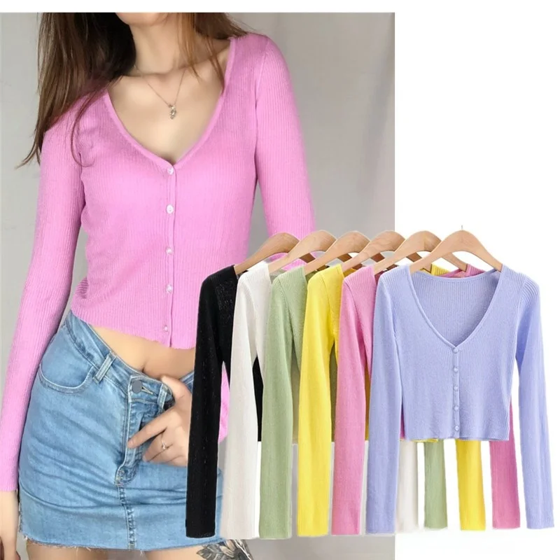 

Girls Summer Outerwear Long Sve Thin Knitted Cardigan ort Sle V-Ne Air Conditioning irt Multi-Color Street Sle