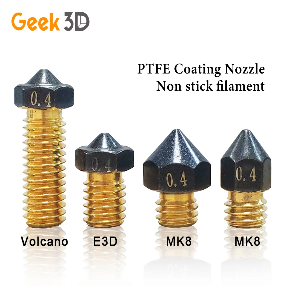 

3/5PCS MK8/E3D V6/Volcano Brass PTFE Nozzle Coating Non Stick Filament 0.2/0.4/0.6/0.8/1.0mm for 1.75MM 3D Printer Ender 3 Part