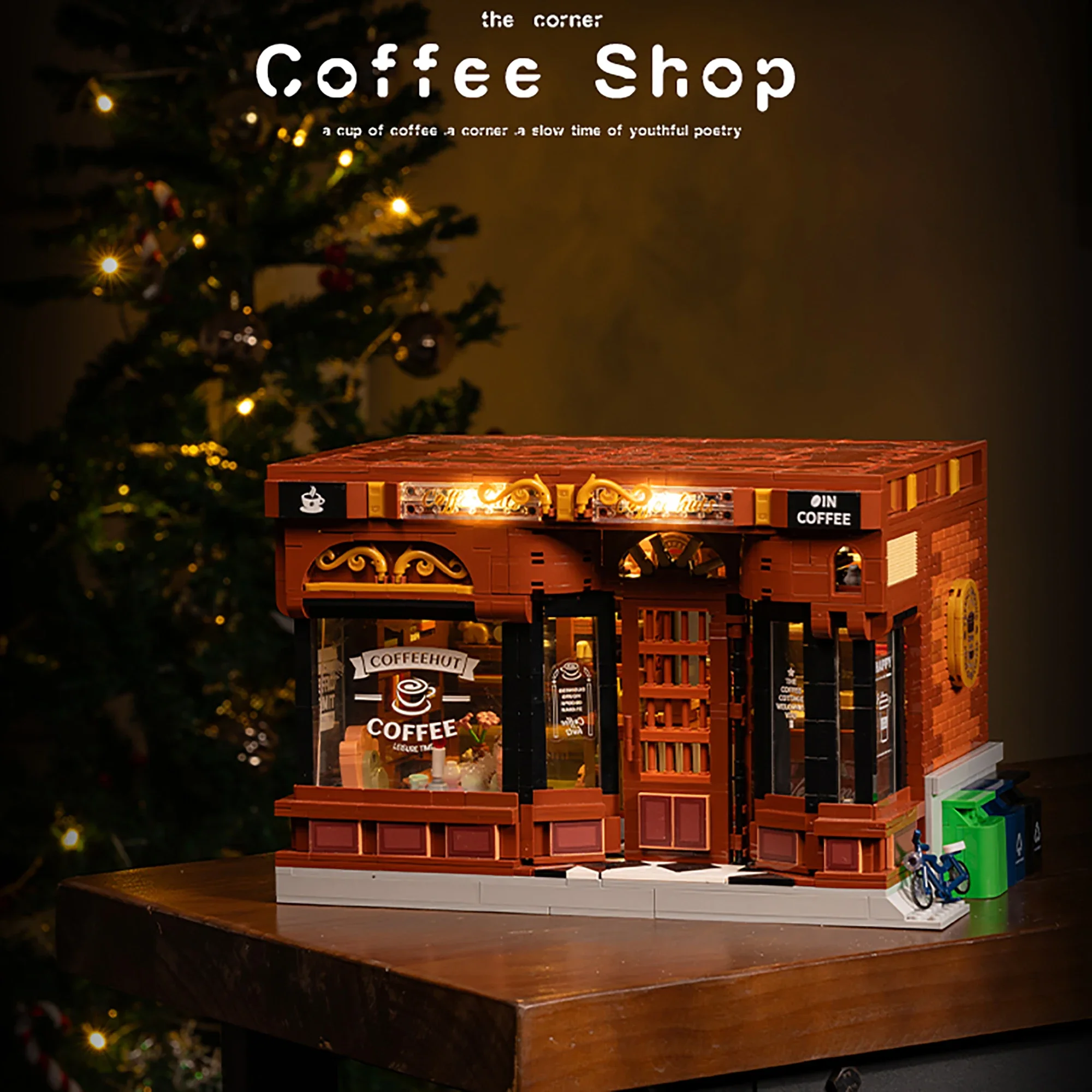 مكعبات بناء مقهى على الطراز الأمريكي مع ضوء 1904 قطعة عرض الشارع ريترو مقهى مخزن وحدات الطوب لعب هدايا للأطفال والكبار #1