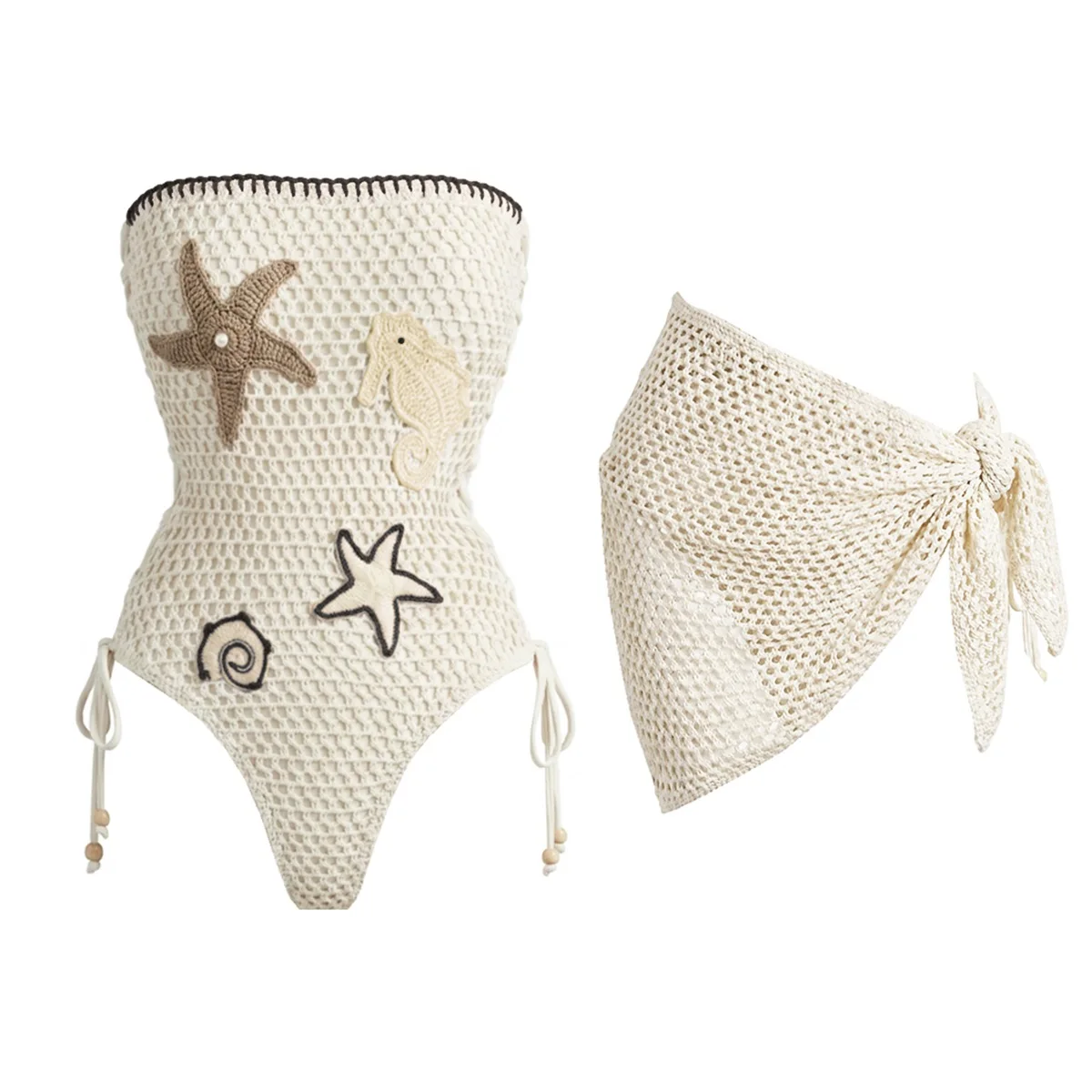 Handhook 2Pcs Sexy One Piece Swimsuit Women 2026 New Swimwear Crochet Swim Suit Female Bikini Set Biquini Bathingsuit Beachwear