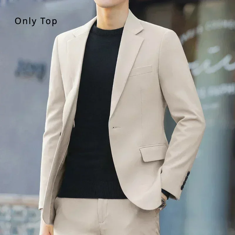 S-6XL Men\'s Business Casual Blazer Korean Trend Slim Fit Solid Color Suit Jacket Elegant Luxury Blazers Single Top Groom Wedding