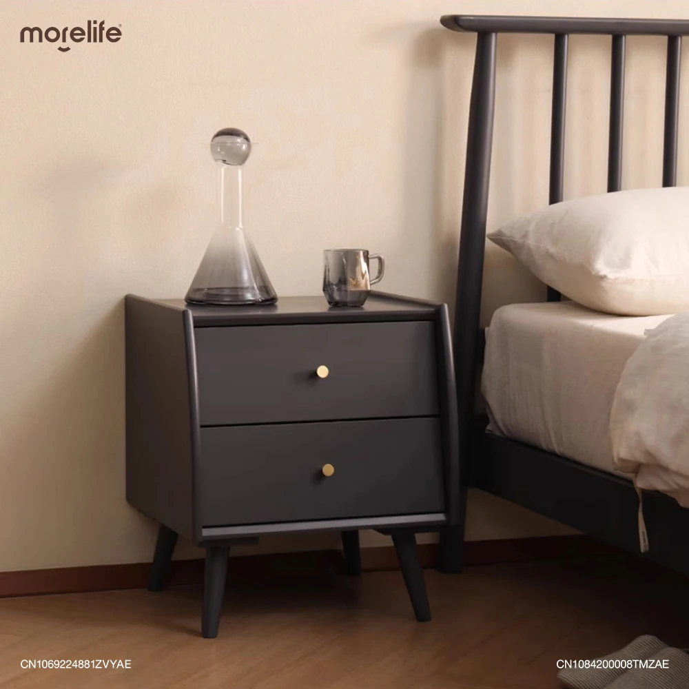 

Minimalist Bedside Table Household Bedroom Small Storage Cabinet Nordic Light Luxury Solid Wood Black Nightstands Furniture K01+