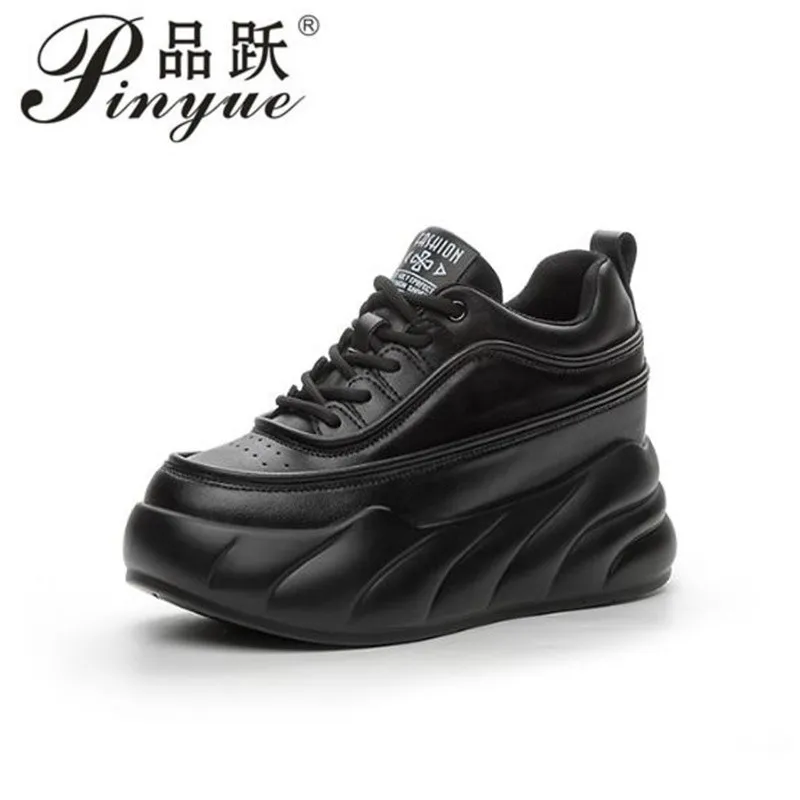 

Женские массивные кроссовки из коровьей кожи 6 см, брендовые лоферы на платформе, на танкетке, весенне-осенняя вулканизированная женская обувь 33-39