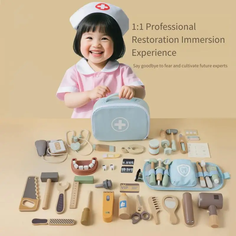 مجموعة واحدة من ألعاب لعب الأدوار للأطفال ألعاب تعليمية مجموعة أدوات محاكاة الأسنان مجموعة أدوات تعليمية في مرحلة الطفولة المبكرة لعبة حلاق الطبيب